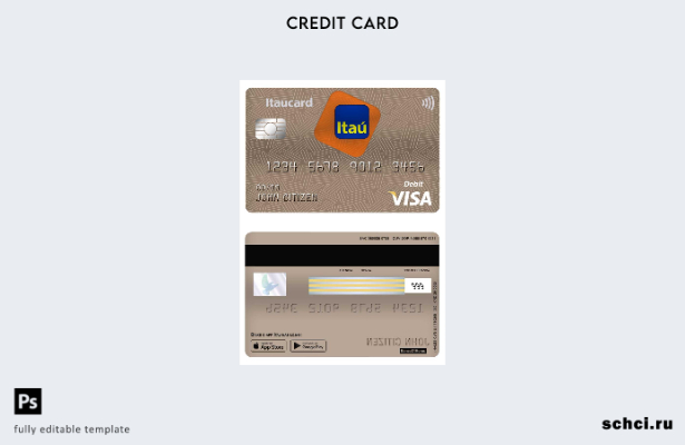 цифровая загрузка шаблона дебетовой карты Visa банка Бразилия Itaú